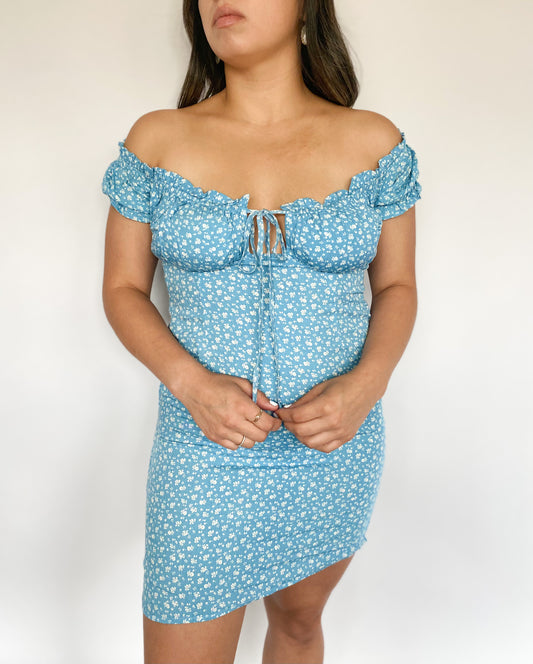 Sky Blue Floral Dress